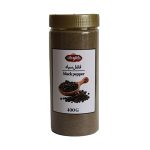 فلفل سیاه 400 گرمی گالوک با بسته بندی استوانه پلاستیکی خود که روی ن برچسب مشخصات محصول زده شده است.